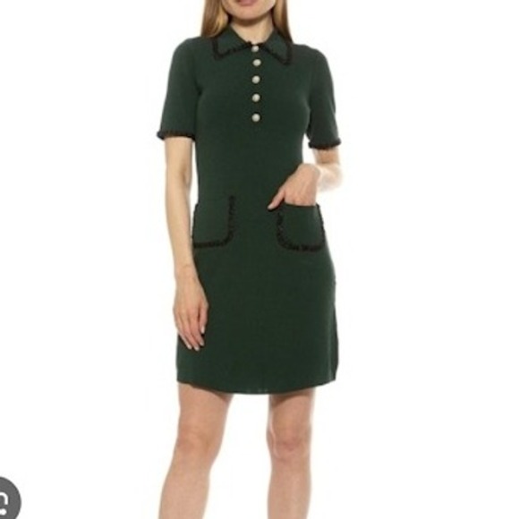 Alexia Admor Green Knit Dress Pearl Buttons Collar Pockets Career Size Large - Picture 1 of 11